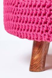 Homescapes Large Round Cotton Knitted Footstool on Legs in Pink - thumbnail 4
