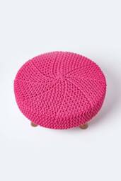 Homescapes Large Round Cotton Knitted Footstool on Legs in Pink - thumbnail 3