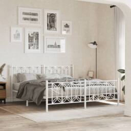 Berkfield Home Metal Bed Frame without Mattress with Footboard White 183x213cm - Size: 183x213 cm - thumbnail 2