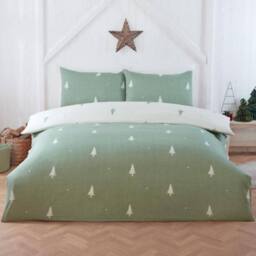 Rapport Home Fir Microfibre Reversible Duvet Cover Set with Pillowcase in Green - Size: King