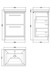 Balterley Bathroom Floor Standing 2-Drawer Vanity, Fireclay Basin, Green, 600mm in Green - thumbnail 5