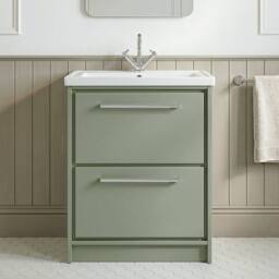 Balterley Bathroom Floor Standing 2-Drawer Vanity, Fireclay Basin, Green, 600mm in Green - thumbnail 6