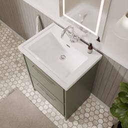 Balterley Bathroom Floor Standing 2-Drawer Vanity, Fireclay Basin, Green, 600mm in Green - thumbnail 3