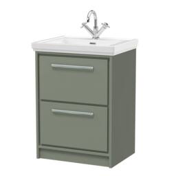 Balterley Bathroom Floor Standing 2-Drawer Vanity, Fireclay Basin, Green, 600mm in Green
