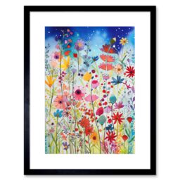 "Artery8 Wall Art Print Summer Wildflower Meadow Folk Artwork Framed 9X7 Inch in Black - Size: W7"" x H9""" - thumbnail 1