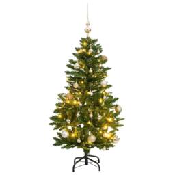 Berkfield Home Beautiful Artificial Hinged Christmas Tree 150 LEDs & Ball Set 120 cm in Green - thumbnail 2