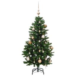 Berkfield Home Beautiful Artificial Hinged Christmas Tree 150 LEDs & Ball Set 120 cm in Green - thumbnail 4
