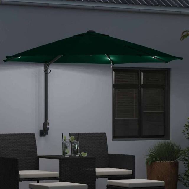 Berkfield Home Green Wall-mounted Garden Parasol with LEDs Green 248 cm - image 1