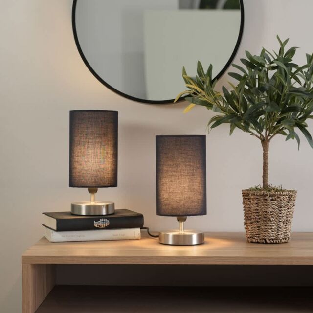 ValueLights Francis Pair of Brushed Chrome Dimmable Touch Table Lamps in Navy - image 1