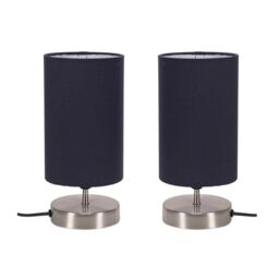 ValueLights Francis Pair of Brushed Chrome Dimmable Touch Table Lamps in Navy - thumbnail 2