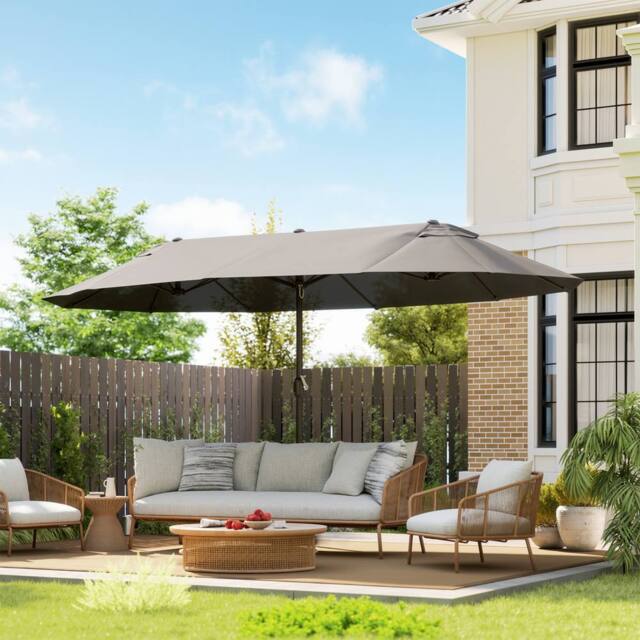 OUTSUNNY Sun Umbrella Canopy Double-sided Crank Sun Shade Shelter 4.6M in Grey - image 1
