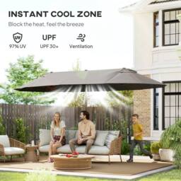 OUTSUNNY Sun Umbrella Canopy Double-sided Crank Sun Shade Shelter 4.6M in Grey - thumbnail 5