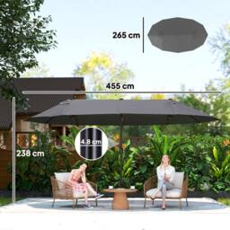 OUTSUNNY Sun Umbrella Canopy Double-sided Crank Sun Shade Shelter 4.6M in Grey - thumbnail 3