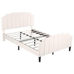 BTM Double Bed with Channel-Tufted Headboard & Velvet Upholstery in Beige - thumbnail 8