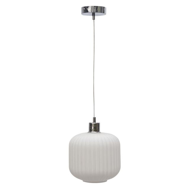 First Choice Lighting Bento - White Ribbed Glass with Chrome Pendant Fitting - image 1