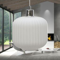 First Choice Lighting Bento - White Ribbed Glass with Chrome Pendant Fitting - thumbnail 4