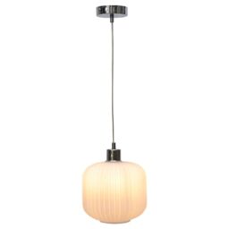 First Choice Lighting Bento - White Ribbed Glass with Chrome Pendant Fitting - thumbnail 2