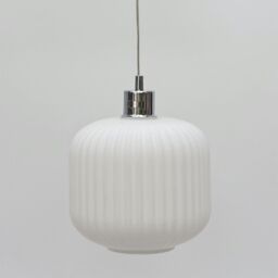 First Choice Lighting Bento - White Ribbed Glass with Chrome Pendant Fitting - thumbnail 6