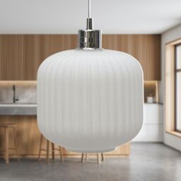 First Choice Lighting Bento - White Ribbed Glass with Chrome Pendant Fitting - thumbnail 3