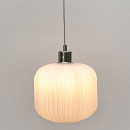 First Choice Lighting Bento - White Ribbed Glass with Chrome Pendant Fitting - thumbnail 5