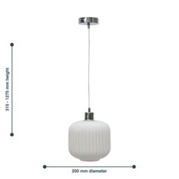 First Choice Lighting Bento - White Ribbed Glass with Chrome Pendant Fitting - thumbnail 8