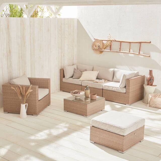 sweeek 5-seater woven resin garden furniture set in Beige - image 1