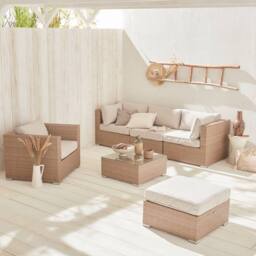 sweeek 5-seater Woven Resin Garden Furniture Set in Beige