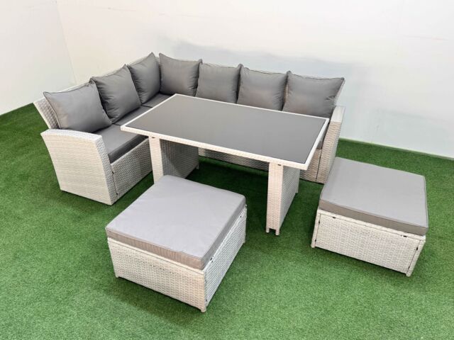 Fimous 8 Seater Wicker Rattan Corner Sofa Sets with Big Footstool Light Grey - image 1