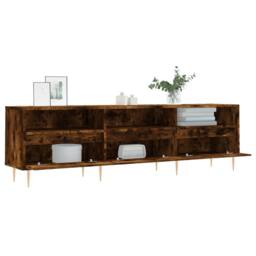 Berkfield Home TV Cabinet Smoked Oak 150x30x44.5 cm Engineered Wood in Brown - thumbnail 4