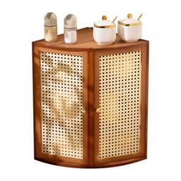 KORVIXA Plastic rattan reticulated door Bamboo Corner Cabinet Kitchen in Brown - thumbnail 1
