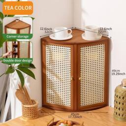 KORVIXA Plastic rattan reticulated door Bamboo Corner Cabinet Kitchen in Brown - thumbnail 5