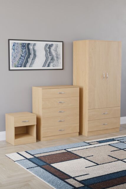 Home Discount Vida Designs Riano 3 Piece Bedroom Set with 5 Drawer Chest & Wardrobe in Brown - image 1