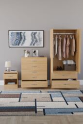 Home Discount Vida Designs Riano 3 Piece Bedroom Set with 5 Drawer Chest & Wardrobe in Brown - thumbnail 3