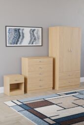 Home Discount Vida Designs Riano 3 Piece Bedroom Set with 5 Drawer Chest & Wardrobe in Brown - thumbnail 1