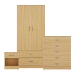Home Discount Vida Designs Riano 3 Piece Bedroom Set with 5 Drawer Chest & Wardrobe in Brown - thumbnail 8