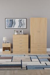 Home Discount Vida Designs Riano 3 Piece Bedroom Set with 5 Drawer Chest & Wardrobe in Brown - thumbnail 4