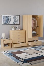Home Discount Vida Designs Riano 3 Piece Bedroom Set with 5 Drawer Chest & Wardrobe in Brown - thumbnail 2