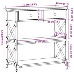 Berkfield Home Console Table Old Wood 75x28x75 cm Engineered Wood & Steel in Brown - Size: 75 x 28 x 75 cm - thumbnail 8