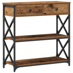 Berkfield Home Console Table Old Wood 75x28x75 cm Engineered Wood & Steel in Brown - Size: 75 x 28 x 75 cm - thumbnail 2