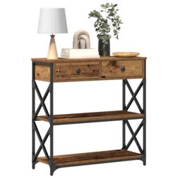 Berkfield Home Console Table Old Wood 75x28x75 cm Engineered Wood & Steel in Brown - Size: 75 x 28 x 75 cm - thumbnail 3
