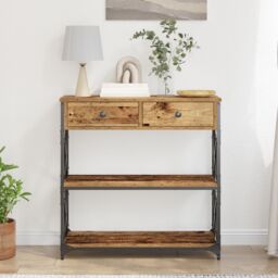Berkfield Home Console Table Old Wood 75x28x75 cm Engineered Wood & Steel in Brown - Size: 75 x 28 x 75 cm - thumbnail 4