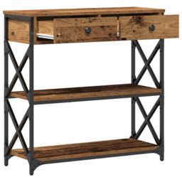Berkfield Home Console Table Old Wood 75x28x75 cm Engineered Wood & Steel in Brown - Size: 75 x 28 x 75 cm - thumbnail 5