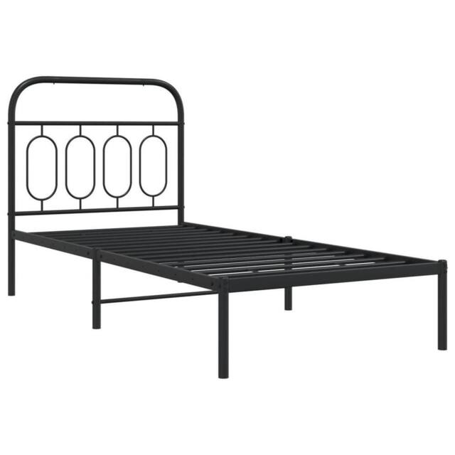 Berkfield Home Metal Bed Frame without Mattress with Headboard Black 90x190cm - Size: 90x190 cm - image 1