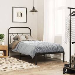 Berkfield Home Metal Bed Frame without Mattress with Headboard Black 90x190cm - Size: 90x190 cm - thumbnail 2