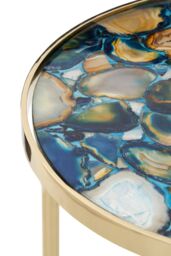 Orsina Blue Agate Side Table, Semi-Precious Banded Stone Top with Gold Frame, Modern Accent Table for Living Room - thumbnail 3