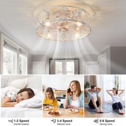 Garwarm 51cm Farmhouse Reversible Caged Ceiling Fan with Light Kit & Remote in White - thumbnail 6
