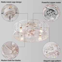 Garwarm 51cm Farmhouse Reversible Caged Ceiling Fan with Light Kit & Remote in White - thumbnail 7