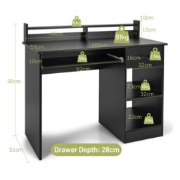 Costway Wooden Computer Desk W/ Keyboard Tray Writing Workstation Vanity Dressing Table in Black - thumbnail 2