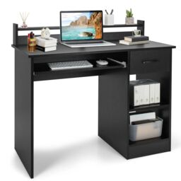 Costway Wooden Computer Desk W/ Keyboard Tray Writing Workstation Vanity Dressing Table in Black