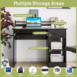 Costway Wooden Computer Desk W/ Keyboard Tray Writing Workstation Vanity Dressing Table in Black - thumbnail 4